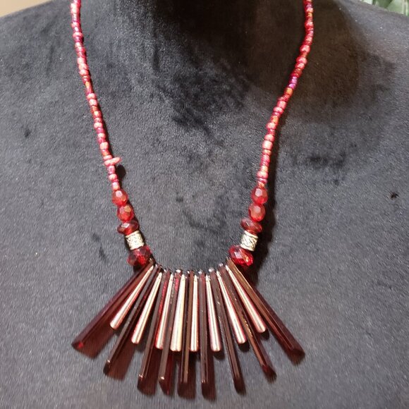 Womens Carnelian Marbled Metal Spikes Coral Beads Chain Necklace with Lobster - Picture 1 of 7